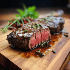 Filet Mignon Steak on a wooden cutting board. Order Steaks Online Now