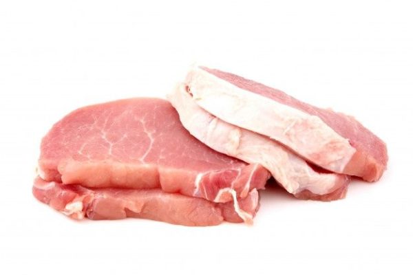 Buy Pork Cutlets (1lb) online from We Speak Meat Company - two pieces of meat on a white background.