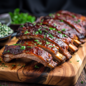 Pork Spare Ribs on a wooden cutting board.