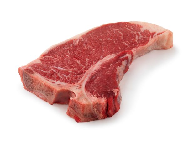 A succulent T-Bone Steak Two-Pack (1lb) from We Speak Meat Company, showcased elegantly on a white background.