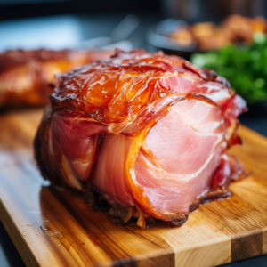 Smoked Ham Hock (1lb) on a wooden cutting board.