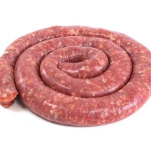 Boerewors on a white background.