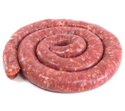 Boerewors on a white background.